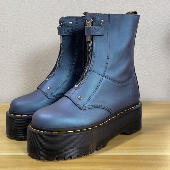 Dr. Martens Jetta Hi Max Women Size 7 Deep Blue Metallic Leather Platform Boots - Picture 1 of 9